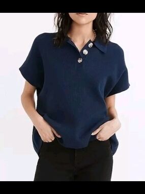 Madewell Irwin Polo Sweater Tee in a navy blue color
